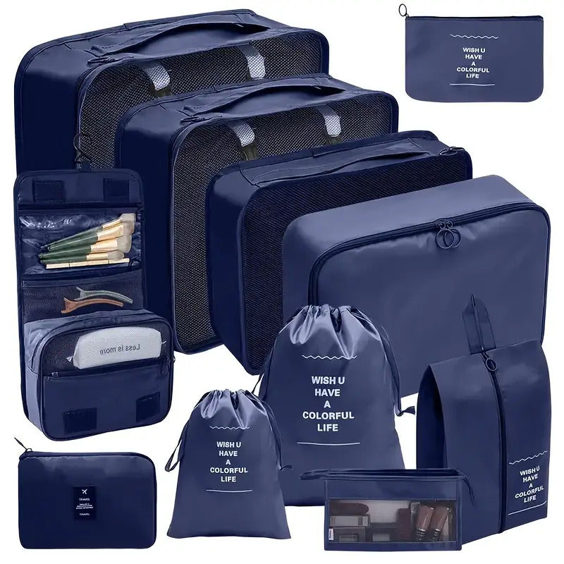 11pcs Solid Color Packing Cubes for Suitcases, Travel Luggage Packing Organizer Bags, with Laundry Bags, Compression Storage Shoe Bags, Clothing Underwear Bags, etc