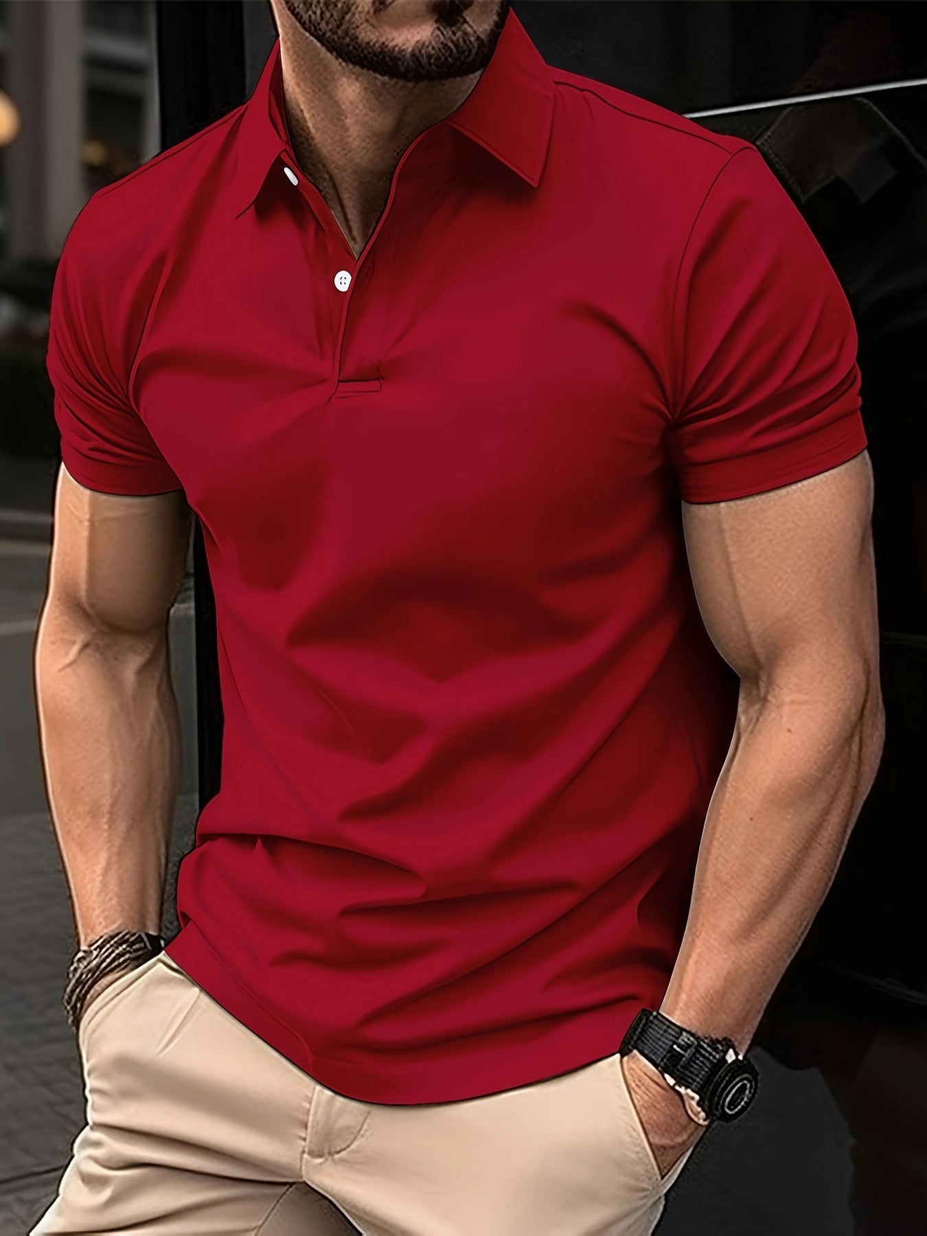 Solid Color Men's Lightweight Short Sleeve Lapel Shirt For Summer Sports