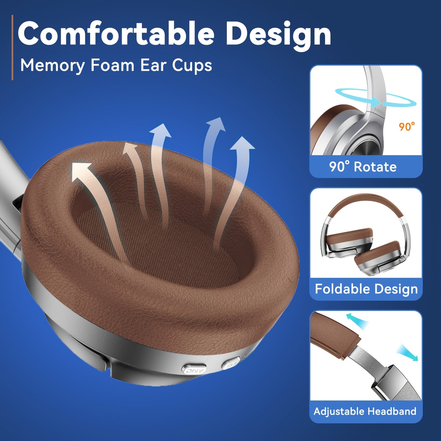 U35 Hybrid Active Noise-canceling Headphones, Lightweight Wireless Earphones, Multiple Equalizer Modes, 60 Hours Of Playtime, Volume Control, 3D Bass, Foldable In-ear Wireless Headphones Suitable For Travel, Home, Office, Gam