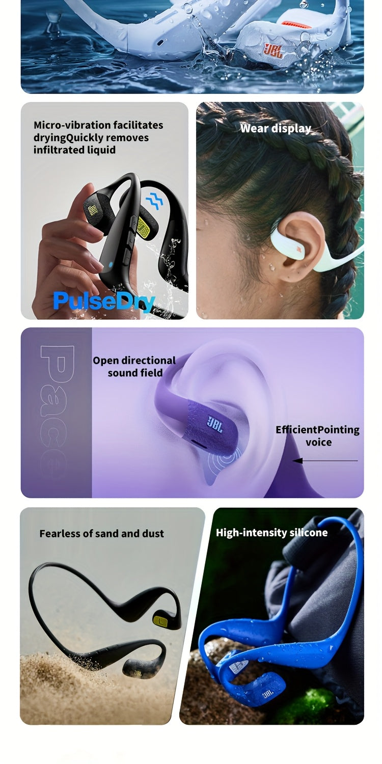 JBL PACE True Wireless Open-fit Sports Earphones, ear-hook style for running and exercise, ultra-long battery life, essential for outdoor hiking and travel, comfortable to wear, built-in microphone, enhanced bass headphones,