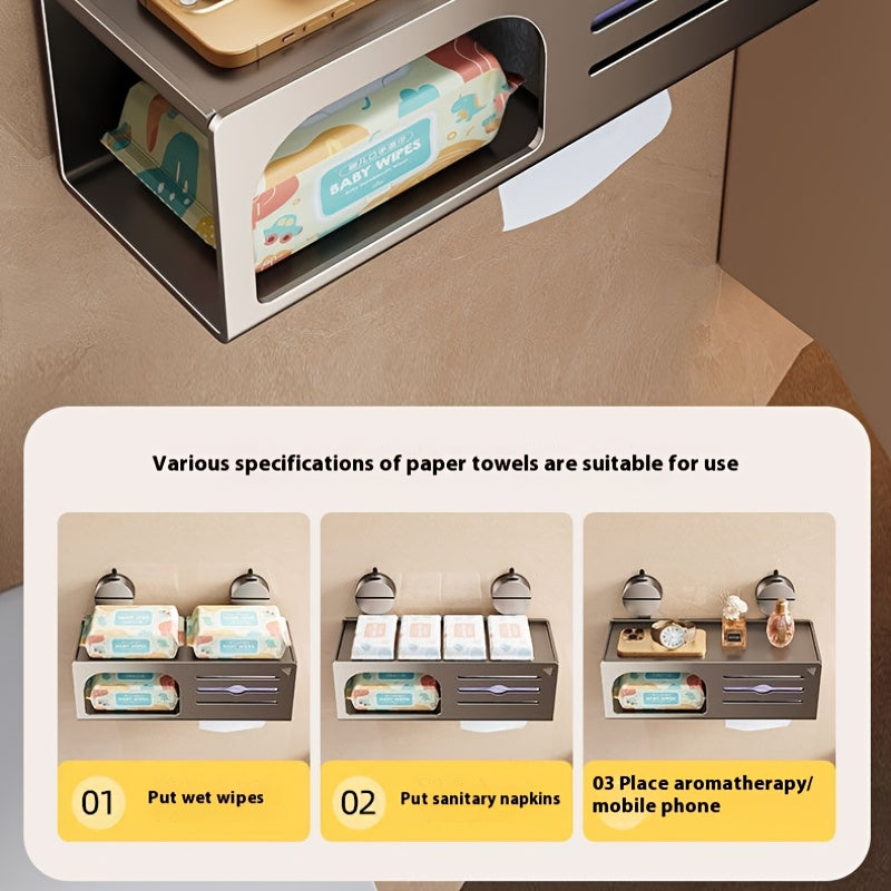 CYCY Wall-Mounted Bathroom Tissue Box Holder with Suction Cup Installation - Space-Saving Square Design, Durable Carbon Steel, Holds Multiple Rolls, Ideal for Toilet Paper & Face Towels, Modern Minimalist Style, Toilet Paper