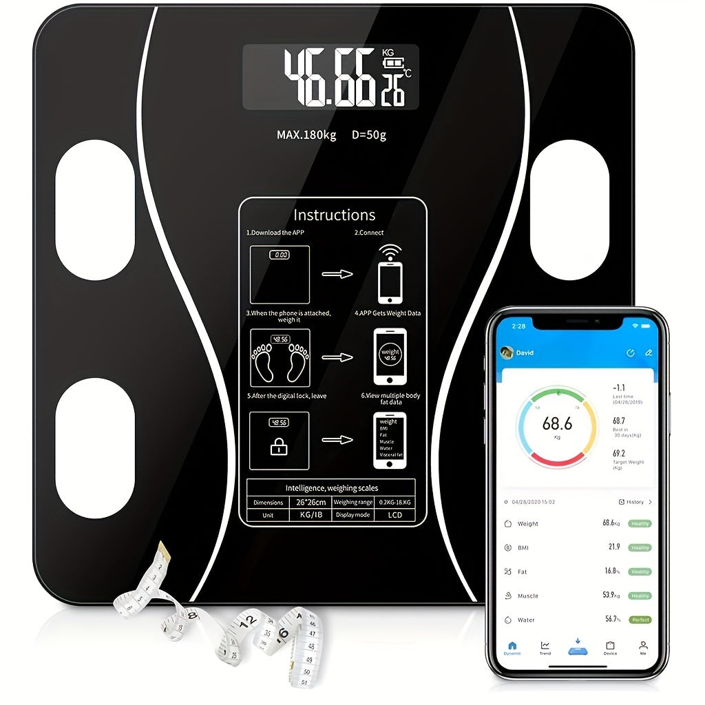 1pc Scales Smart Digital LED Scale, Fat Measurement Scale, Smartphone App Connection (Battery Models, Batteries Not Included), Bathroom Tools