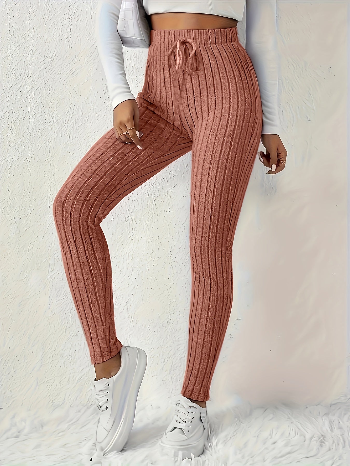 4pcs Women'S High-Waisted Leggings - Sexy Ribbed Design, Stretchy & Comfortable, Solid Colors (Black, Green, Purple, Beige) for Fall/Winter, Perfect for Running & Casual Wear, High Waisted Leggings