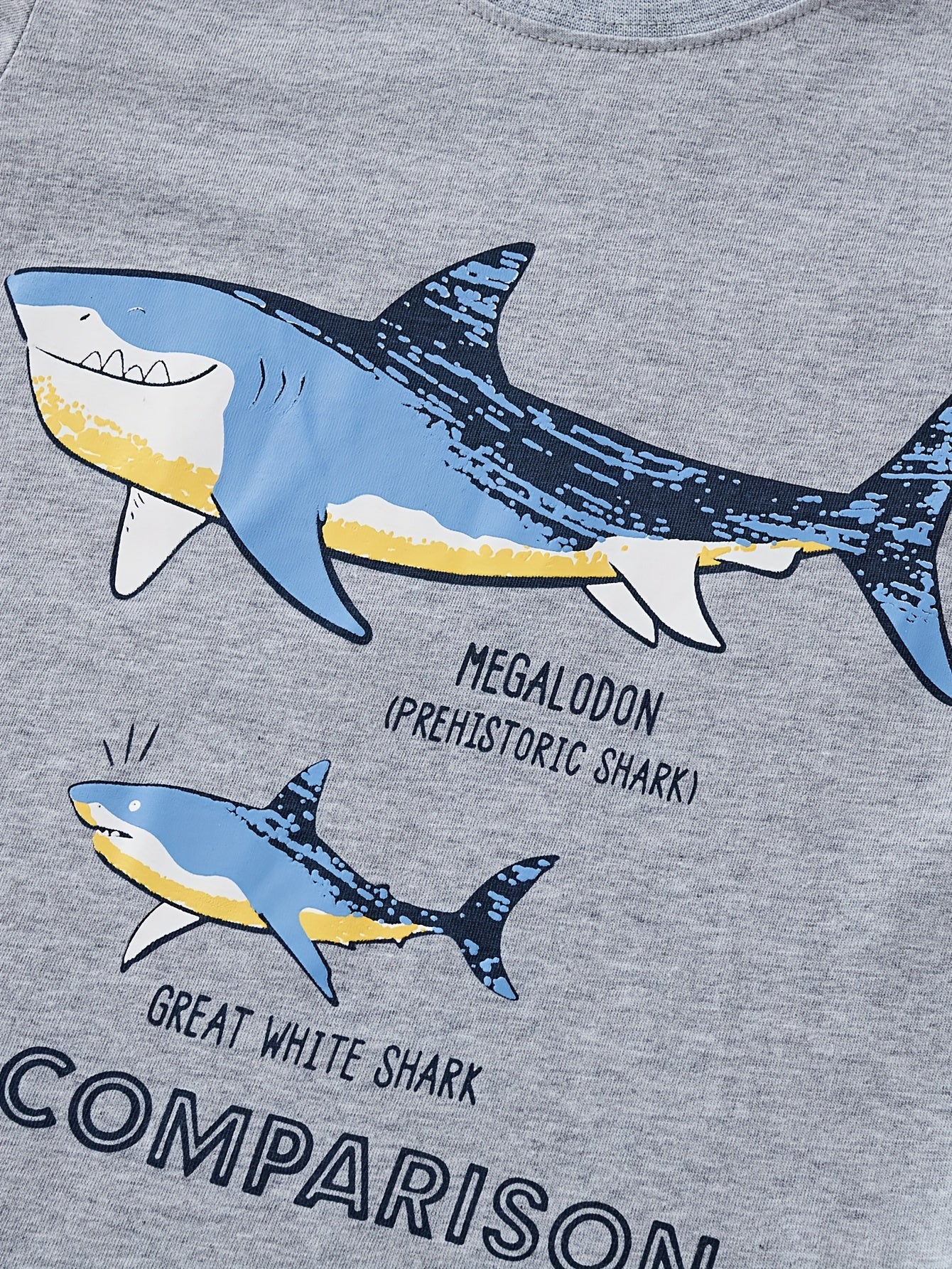 LITTLE BITTY Boys' Cotton Long Sleeve Crew Neck T-Shirt, Cartoon Shark Pattern, Casual Skinny Fit, Breathable Knit Fabric, Regular Sleeve, for Hiking & Outdoor, Weekend Casual Wear - Spring/Summer Collection