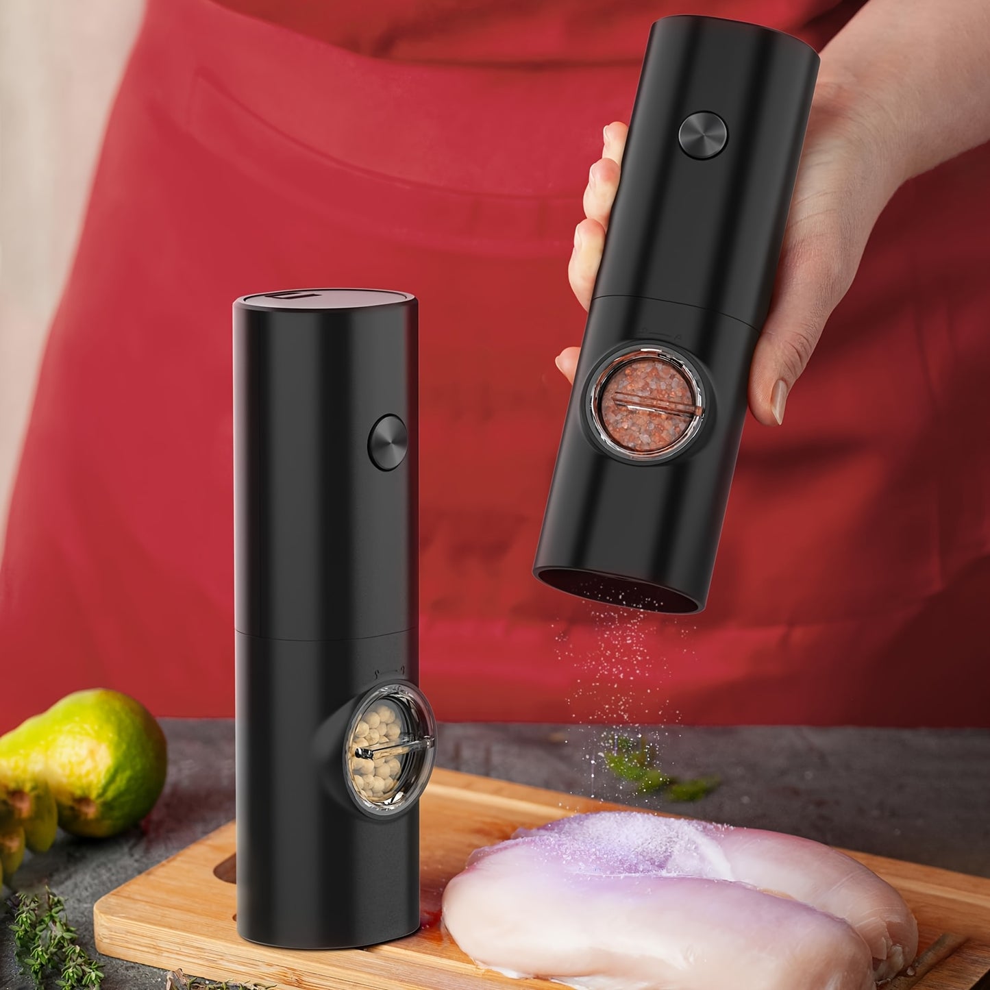 Single or Double Pack Options, Includes Base for Two-Pack - Electric Salt and Pepper Grinder with One Hand Operation, Battery Powered, Adjustable Coarseness, LED Light & Stand, Suitable for Kitchens, Food Seasoning Device, Di