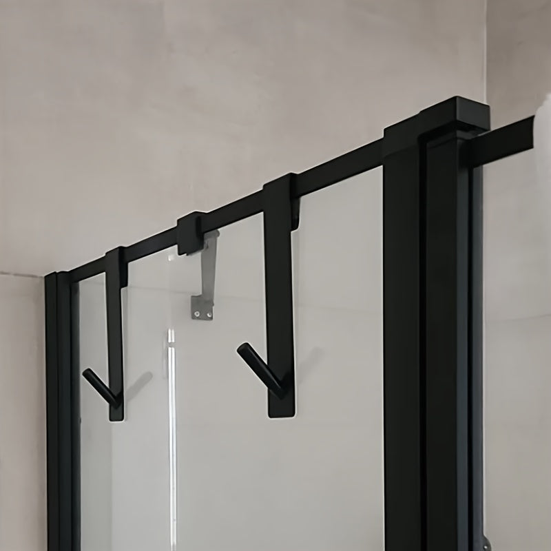 1pc Stainless Steel Over Glass Door Shower Door Back Shower Towel Rack, S-Shape Bathroom Bathrobe Hanger, Holder Hooks