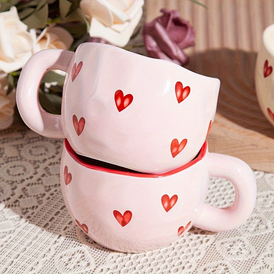 1pc Romantic Ceramic Coffee Mug 9.5oz - Charming Heart Pattern, Love-Inspired Cup for Couples, Birthday Gift, Adorable Office & Home Collection for Coffee & Milk