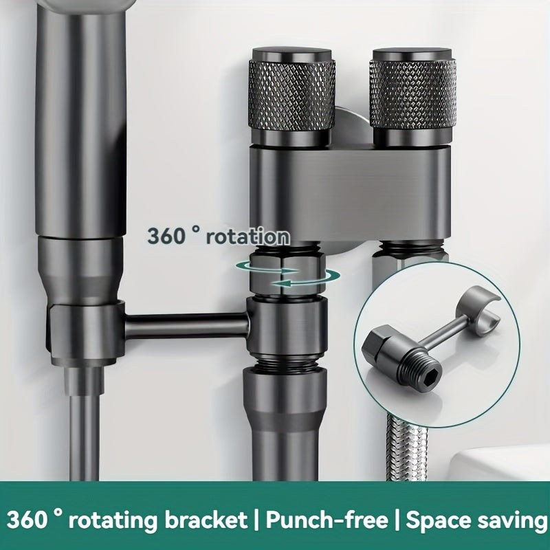 A Handheld Bathroom Cleaning Kit Equipped With A Dual-mode Spray Gun And Extendable Hose, With A Diverter And Wall Bracket, Used For Toilet Flushing, Multifunctional Bathroom Spraying, And One In Two Out Control Valve