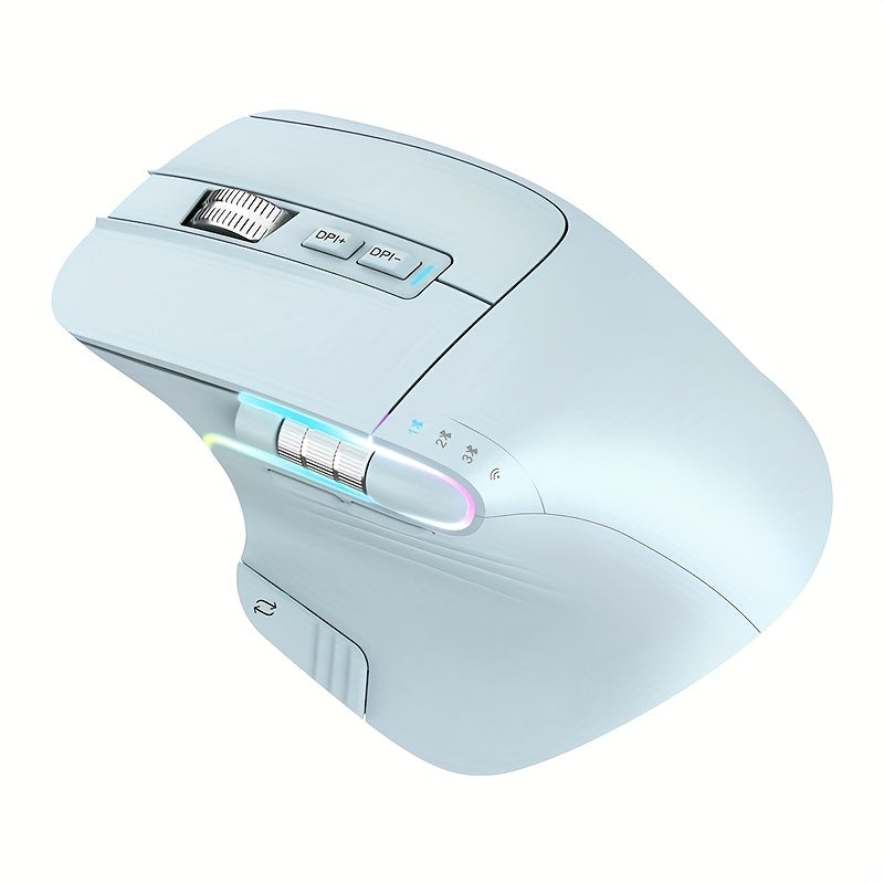 Wireless Wireless Mouse, 2.4GHz, Type-C Wired Three Mode Connection, Artificial Vertical Mouse, Rechargeable Optical Mouse, RGB Office Gaming Mouse, Four-Speed Adjustable DP; with 8 Buttons, Dual Sliders Right-Handed Mouse, M