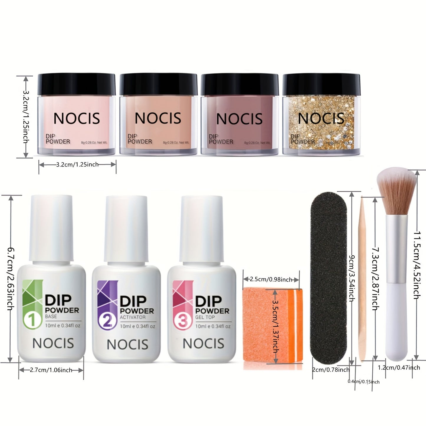 11Pcs/Set Dip Powder Nail Kit Starter 4 Colors Nude Skin Tone Golden Glitter Neutral Acrylic Dip Powder Liquid Set With Base Coat And Top Coat Activator For French Manicure Salon