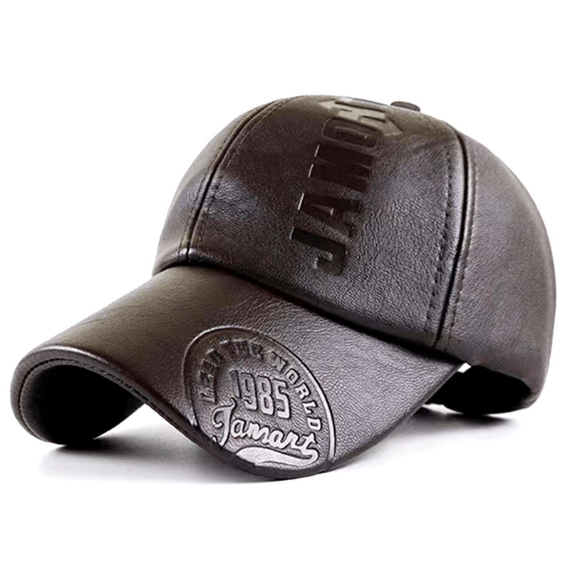 Men's High Quality PU Leather Baseball Cap with Adjustable Snap Closure - Embossed Vintage 1993 JAM Design, Black Casual Hat for Christmas & Outdoor Activities, Adjustable Baseball Cap