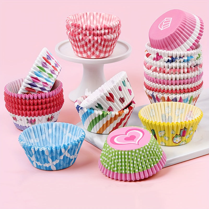 100pcs, Disposable Muffin Cups, Colorful Pattern Cupcake Cups, Greaseproof Paper Cupcake Liners, Muffin Molds, Baking Tools, Kitchen Gadgets, Kitchen Accessories