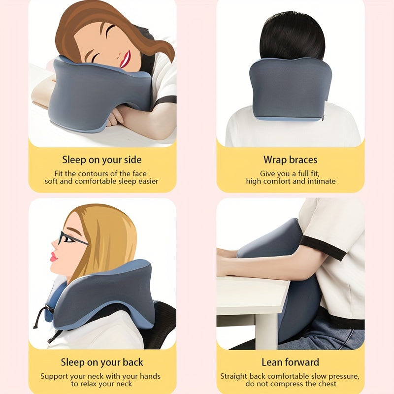 1pc Ergonomic U-Shaped Nap Pillow –, Portable & Machine Washable, Comfortable for Office, Student, and Travel Use, Available in Blue, Gray, Pink