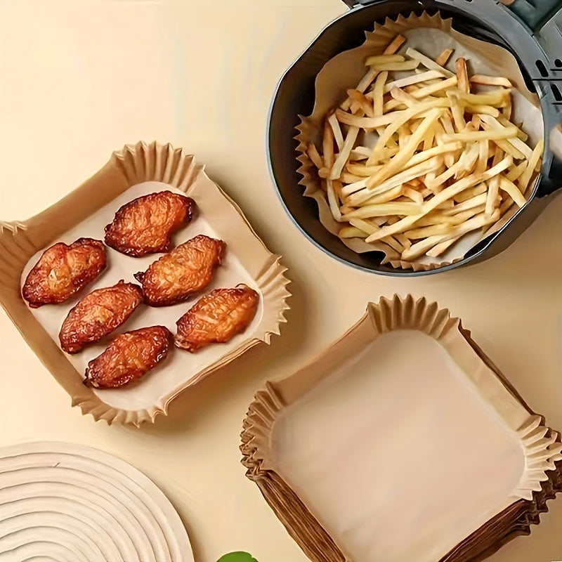 10/50/100pcs, Disposable Air Fryer Liners (16.0cm), Square Paper Air Fryer Liner Pots, Paper Basket Bowls, Baking Trays, Oven Accessories, Baking Tools, Kitchen Gadgets, Kitchen Accessories