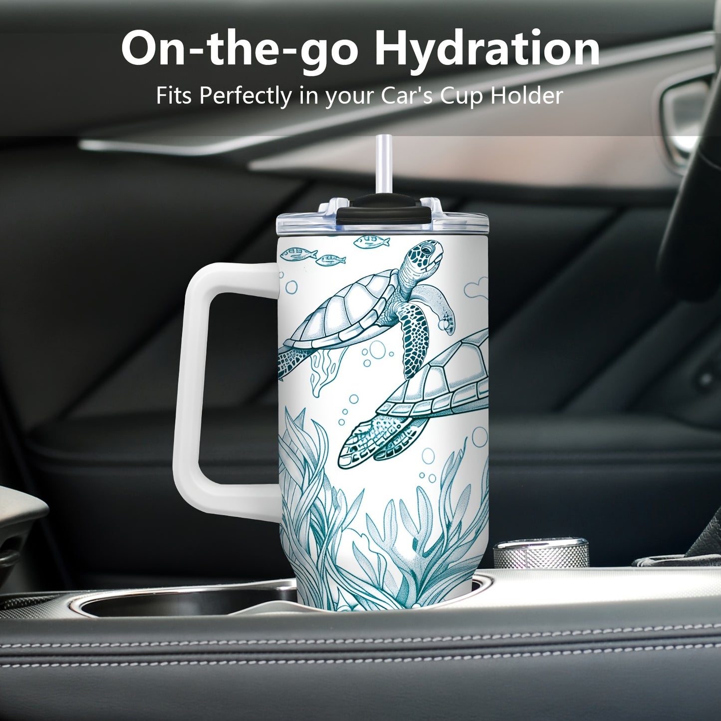 1pc Sea Turtle Tumbler 40oz Tumbler with Handle, Stainless Steel Turtle Water Bottle Travel Mug Coffee Wine Cups Sea Turtle Tumblers for Sea Turtle Lovers Gifts for Women