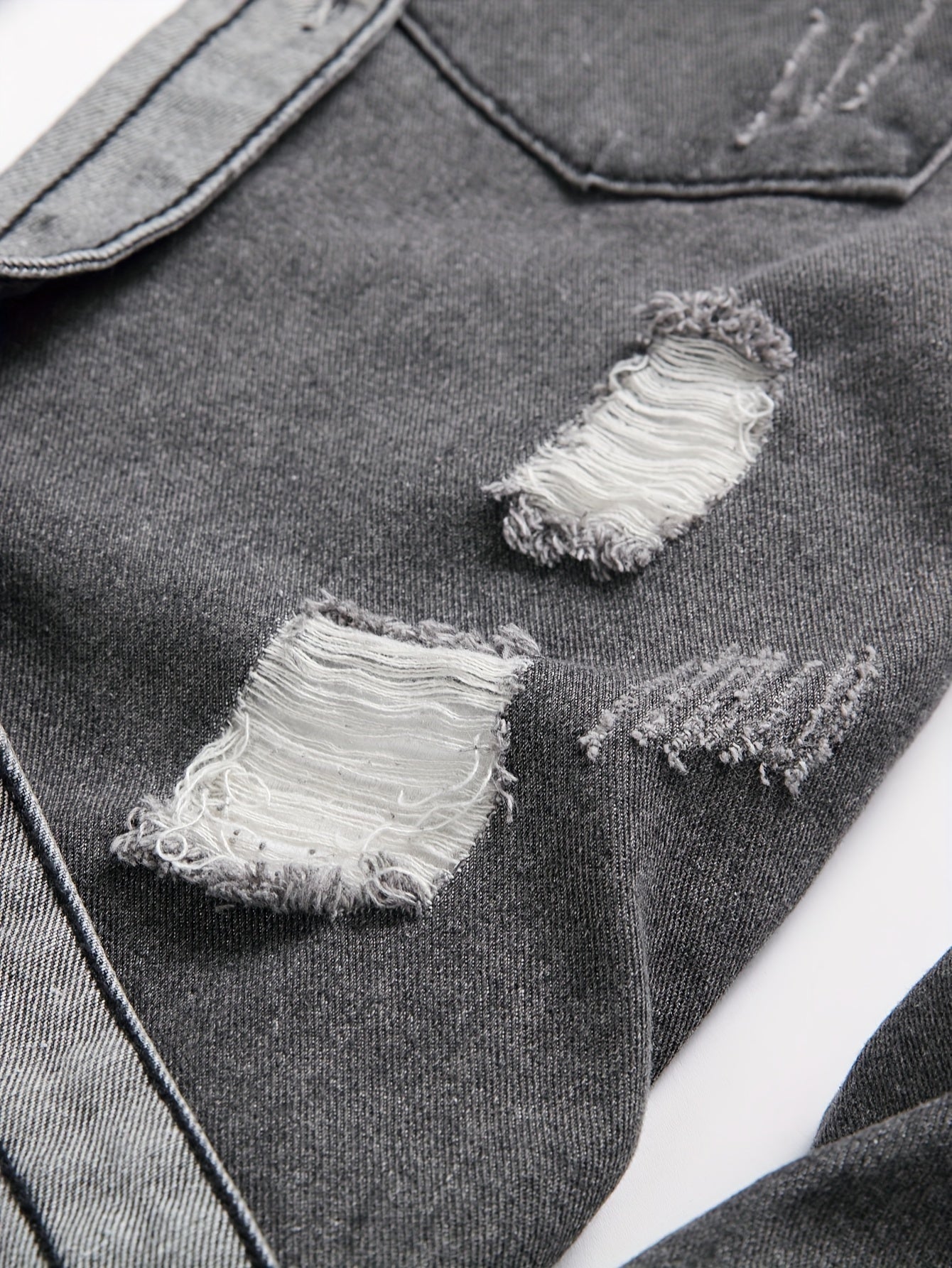 Men's Trendy Ripped Design Casual Button Up Long Sleeve Denim Shirt, Men's Clothes For Spring Summer Autumn, Tops For Men