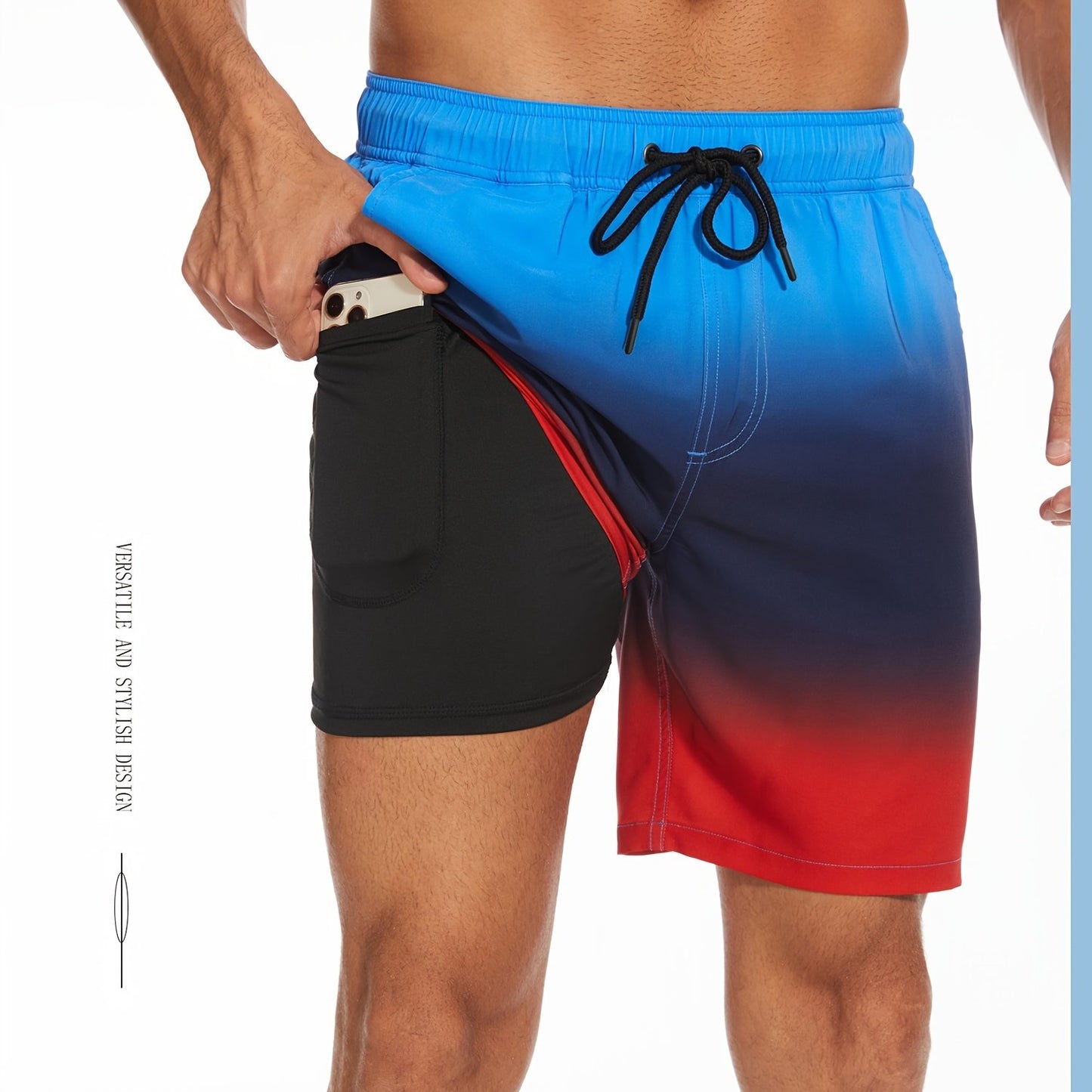 Men's Quick-Dry Beach Shorts with Tropical Palm Tree & Palm Leaf Print - Breathable Stretch Fabric for Summer, Outdoor, Hiking, Swimming - Machine Washable Casual Athletic Shorts, Outdoor Activewear, Summer Shorts