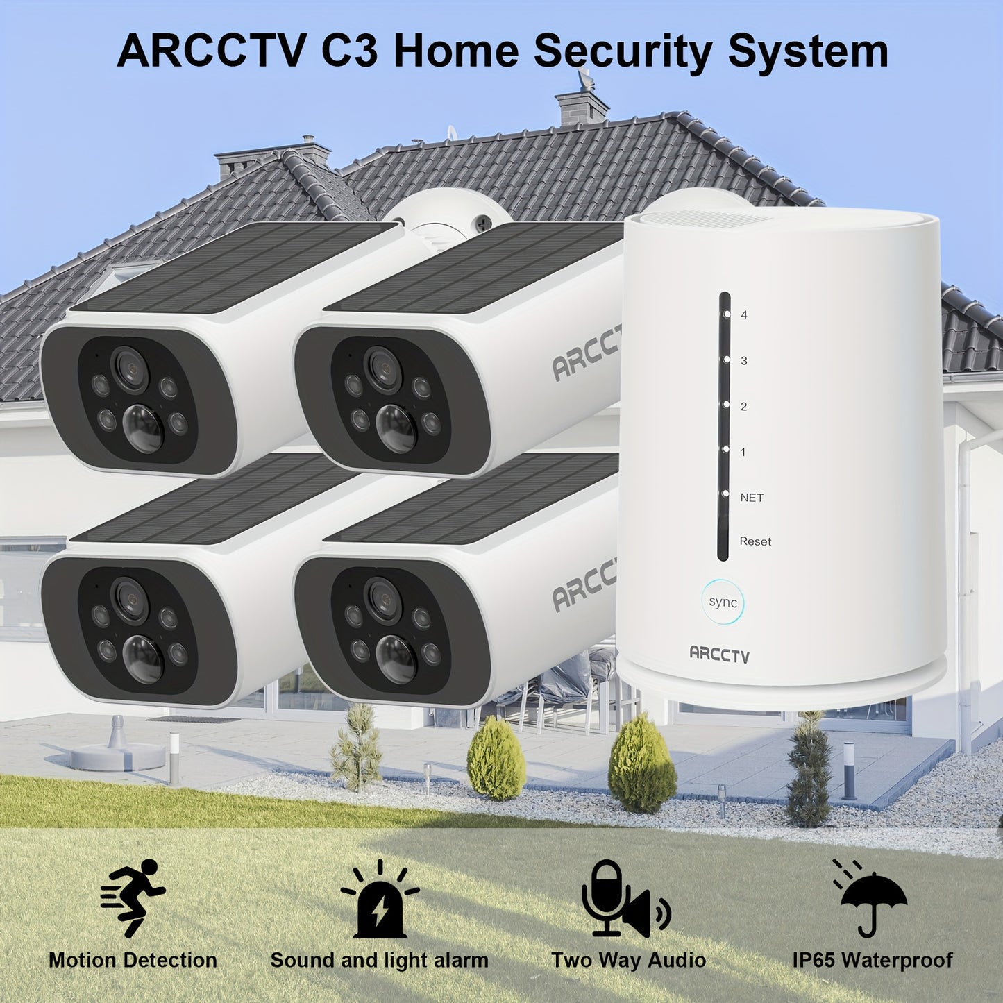 Solar Security Cameras Wireless Outdoor, 4 Cam-Kit, 4MP Solar Security Camera Wireless System, Color Night Vision, Motion Detection, No Monthly Fee, 64GB Memory Card, Outdoor Surveillance, Property Protection, Wireless Setup,