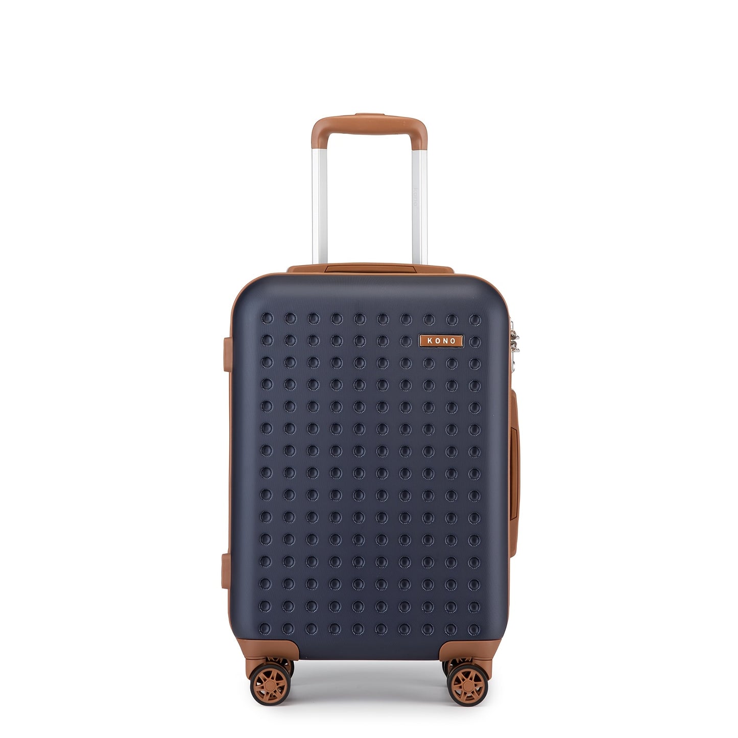 Kono Multi-Size Checked Luggage Suitcase with Spinner Wheels, TSA Lock & ABS+PC Hardshell - Lightweight Carry-On or Checked, Navy Blue & Brown, Frame, Multi-Directional Travel Suitcase for &