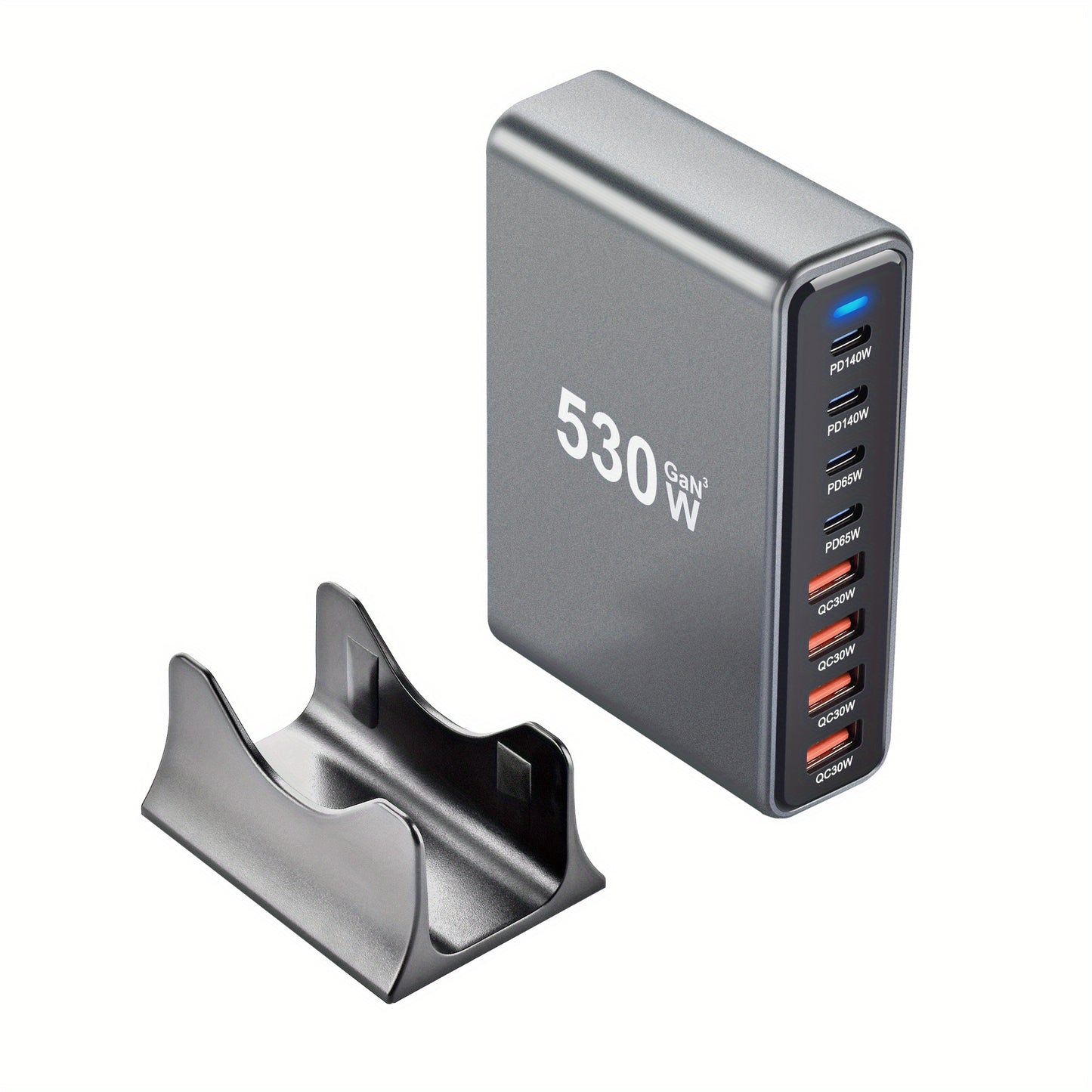 1pc EU desktop charging block 530w 8-port in one Compatible with Macbook Pro M4 MAX140W fast charging Small and portable, suitable for travel, home or office use, support for mobile phones, watches, computers and headphones C
