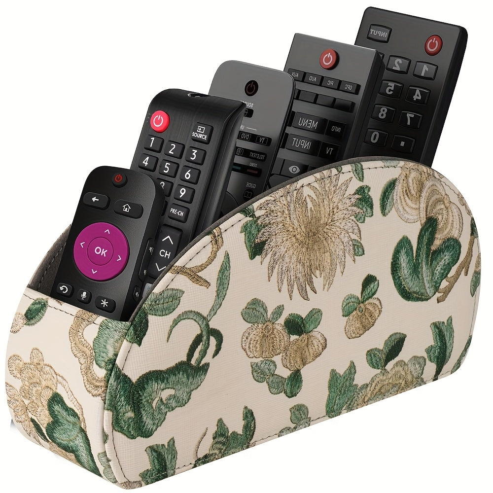 Remote Control Holder with 5 Compartments - Black Faux Leather Remote Caddy for TV, DVD, Blu-Ray, Media Player, And Heater Control, Independent Storage, Desk & Drawer Organizer for Home Storag, Desk & Drawer Organizer for Hom