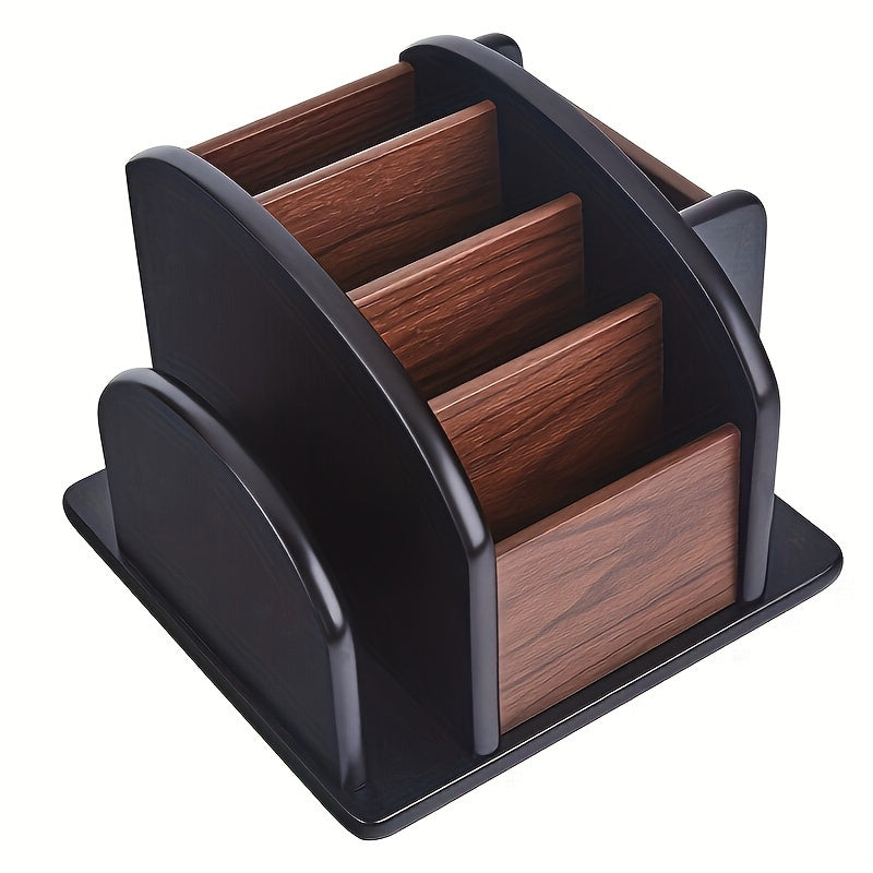 1pc Creative Multi-Functional Wooden Desk Organizer with 360 Rotation, Office Remote Control Holder, Pen Cup, No Electricity Needed, Desk & Drawer Organizer for Home Storage