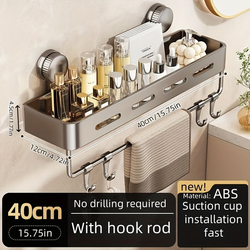 Simple to Install Suction Cup Shower Organizer - Heavy-Duty Rust-Resistant Plastic Wall-Mounted Floating Shelf with Sturdy Adhesive, Space-Saving Bathroom Storage for Shampoo, Soap & Toiletries, No Metal Pipes, Easy Assembly,