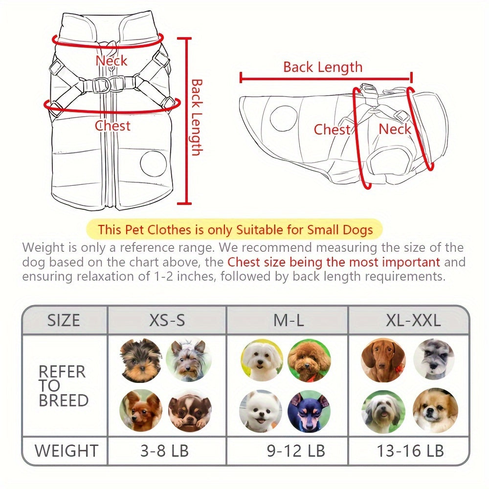 Warm Padded Dog Vest with Harness for Small and Medium Dogs - Red Coat for Extra Comfort and Security Christmas Gift