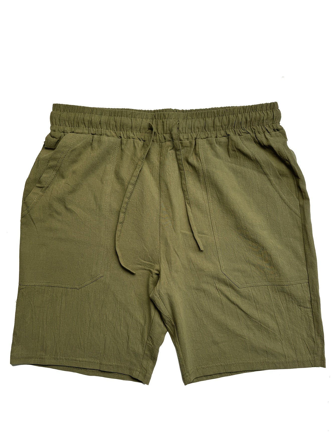 Men's Summer Shorts, Drawstring Elastic Waist, Straight Leg Solid Color Breathable Casual Beach Capri Pants - Three-Pack