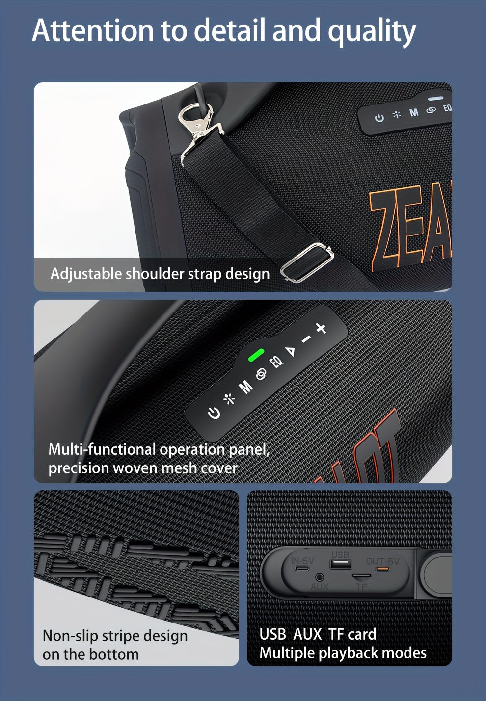 Zealot S98 Portable Wireless Speaker - 160W High-Power, 60H Playtime, IPX5, Fast Charging, Dual Pairing, Shocking Subwoofer, 36000mAh Battery, DSP Technology, Black with Red Accents