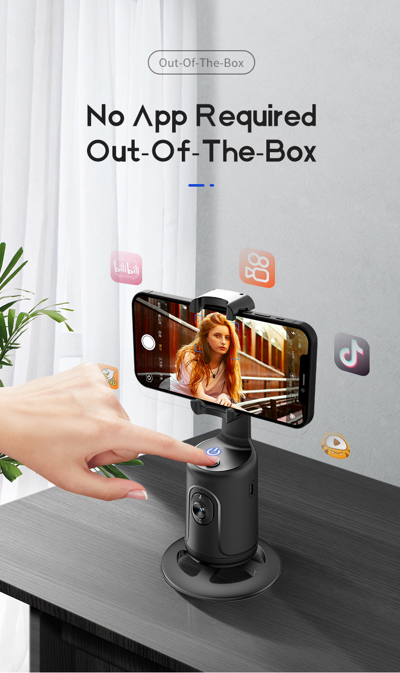 Compact 360° Auto Face Tracking Tripod & Selfie Stick - USB Rechargeable, Fast & Accurate for Vlogging, Live Streaming | Portable Smartphone Holder with Powerful Motor, Rotation, and App Control