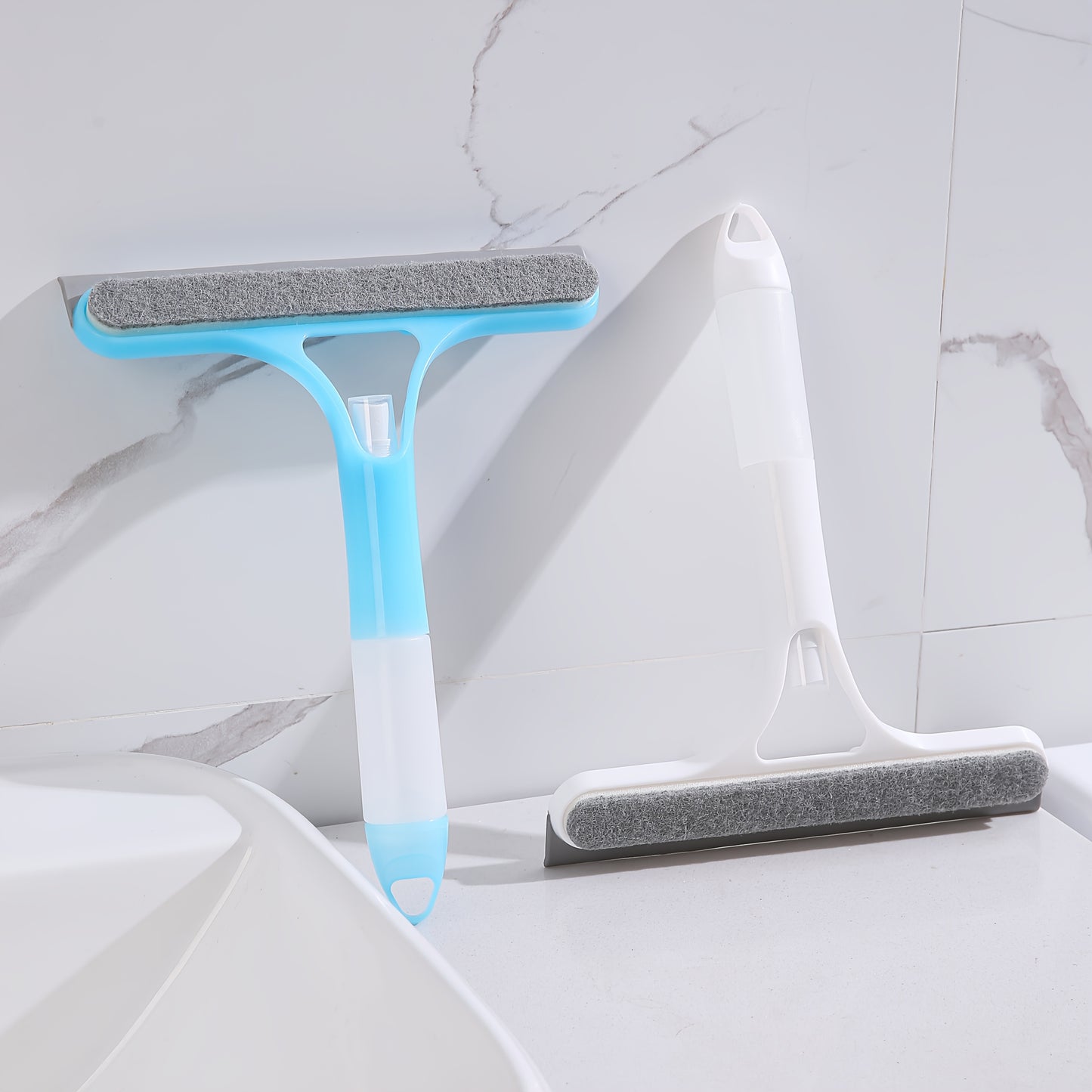 3-In-1 Multi-Functional Glass Cleaning Tool with Sprinkler, Polypropylene (PP) Plastic, for Bathroom, Kitchen, Living Room, Bedroom, Toilet - Efficient Mirror And Window Scraper