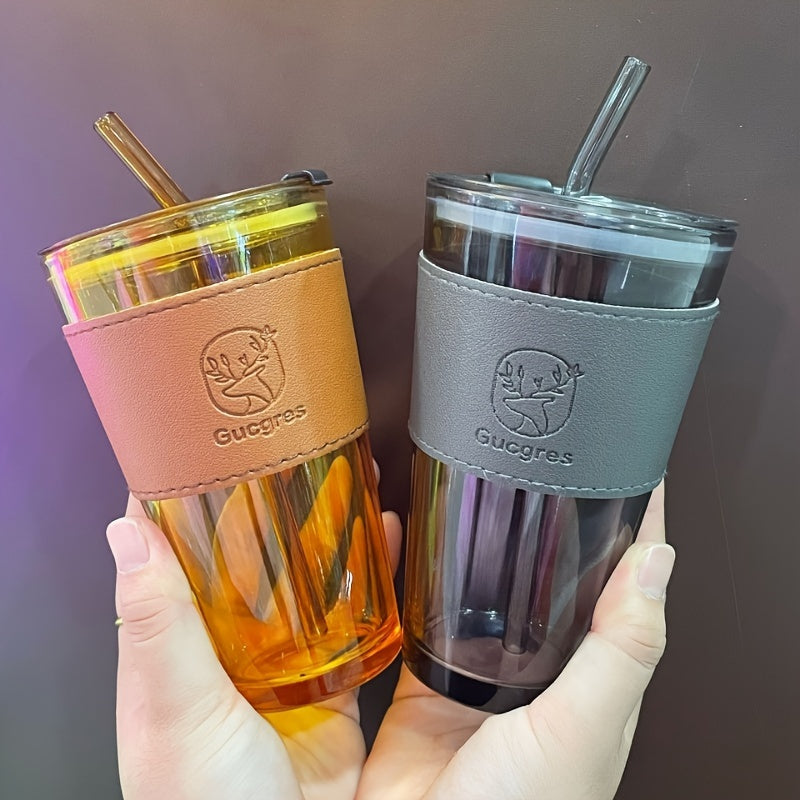 Chic Bamboo-Inspired Glass Coffee Mug with Straw - Large Capacity, Minimalist Design for Coffee & Milk Tea