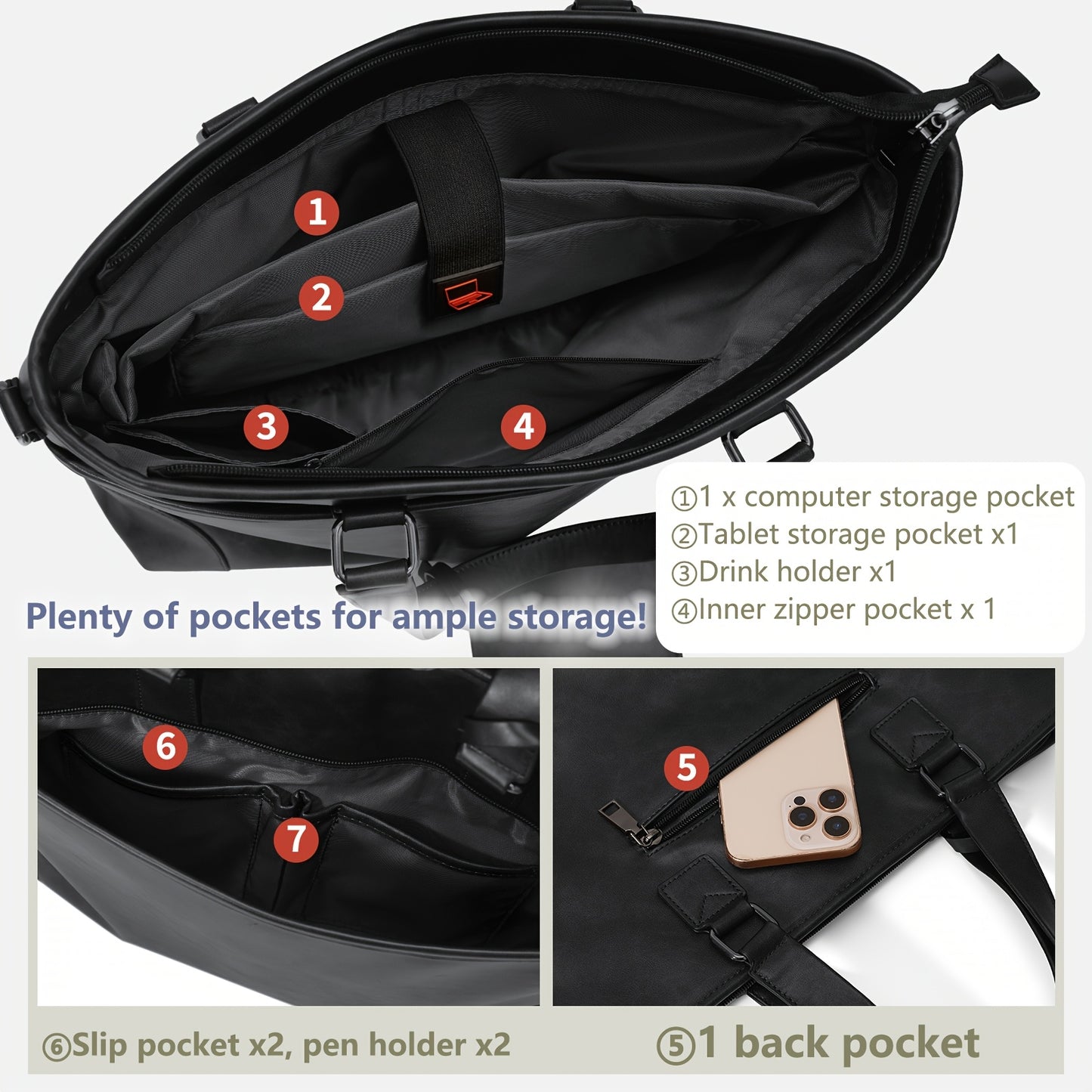 RAINSMORE Men's large-capacity 15.6-inch laptop briefcase Men's PU Leather briefcase shoulder bag commuting business bag