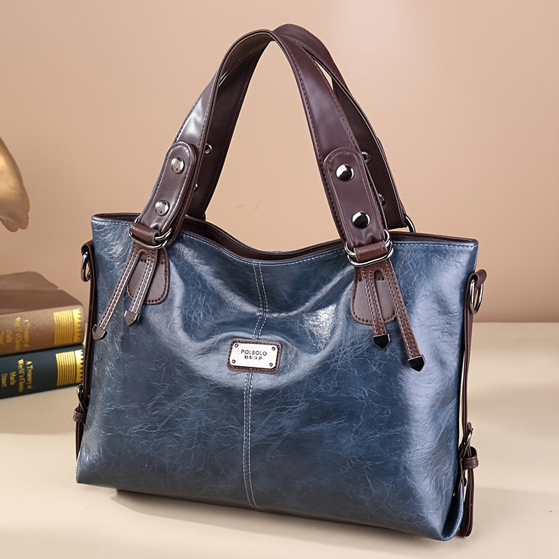 Women'S Vintage Handbag with Adjustable Shoulder Strap, Multiple Pockets & Soft Oil Edge Detail - Burgundy Polyester Lining, Zipper Closure, Elegant Accessory for Mother'S Day Gifts, Elegant Handbag | Vintage Tote Design | So