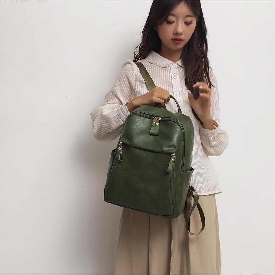Women's Stylish Backpack with Adjustable Shoulder Straps & Golden-Tone Hardware - Zipper Closure, Multiple Compartments for, Travel, Shopping, Work - Christmas Gift (Deep Brown/Green/Black)