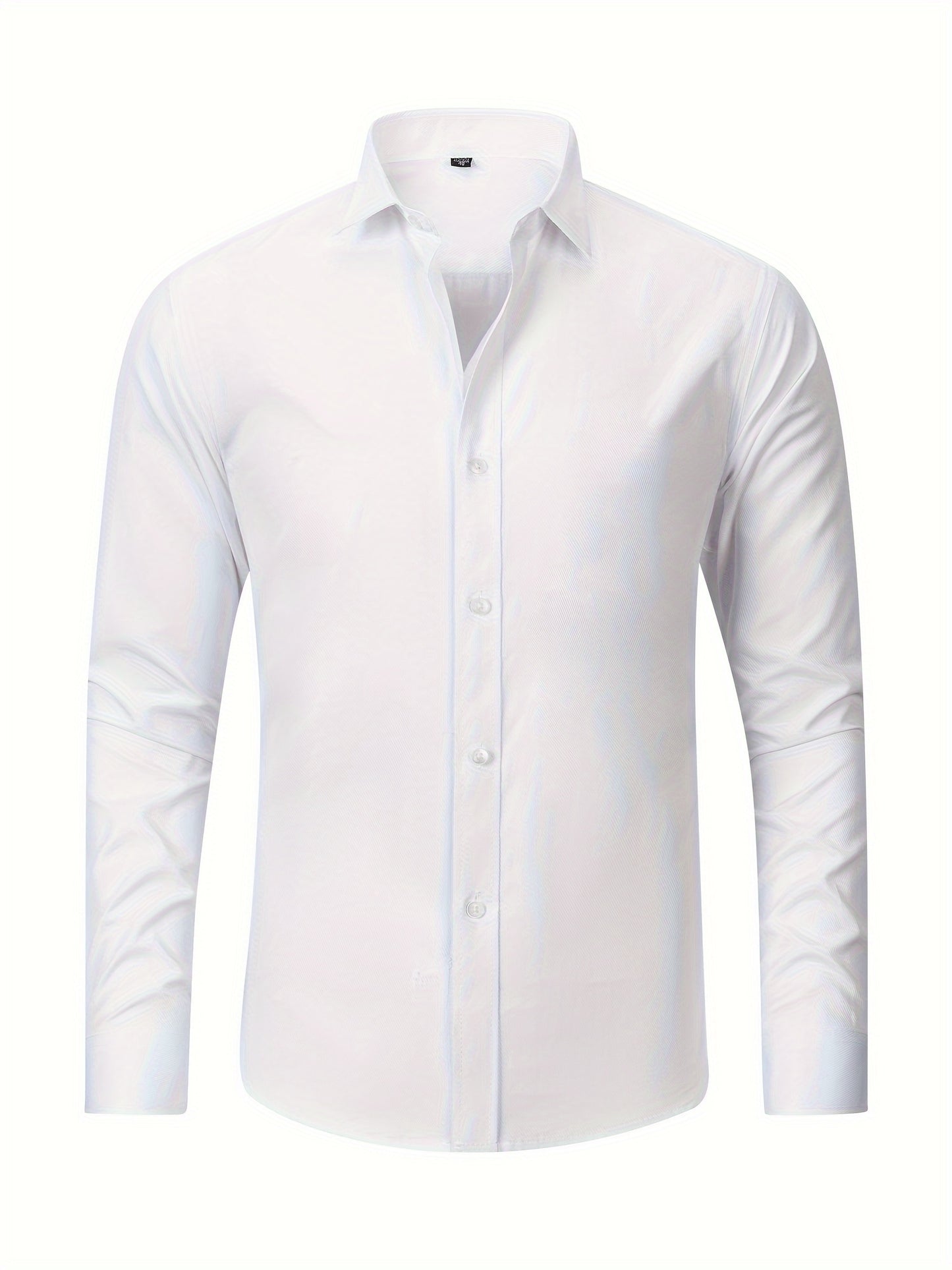 Men's Classic White Long Sleeve Dress Shirt - Business Casual, Non-Iron Polyester, Machine Washable