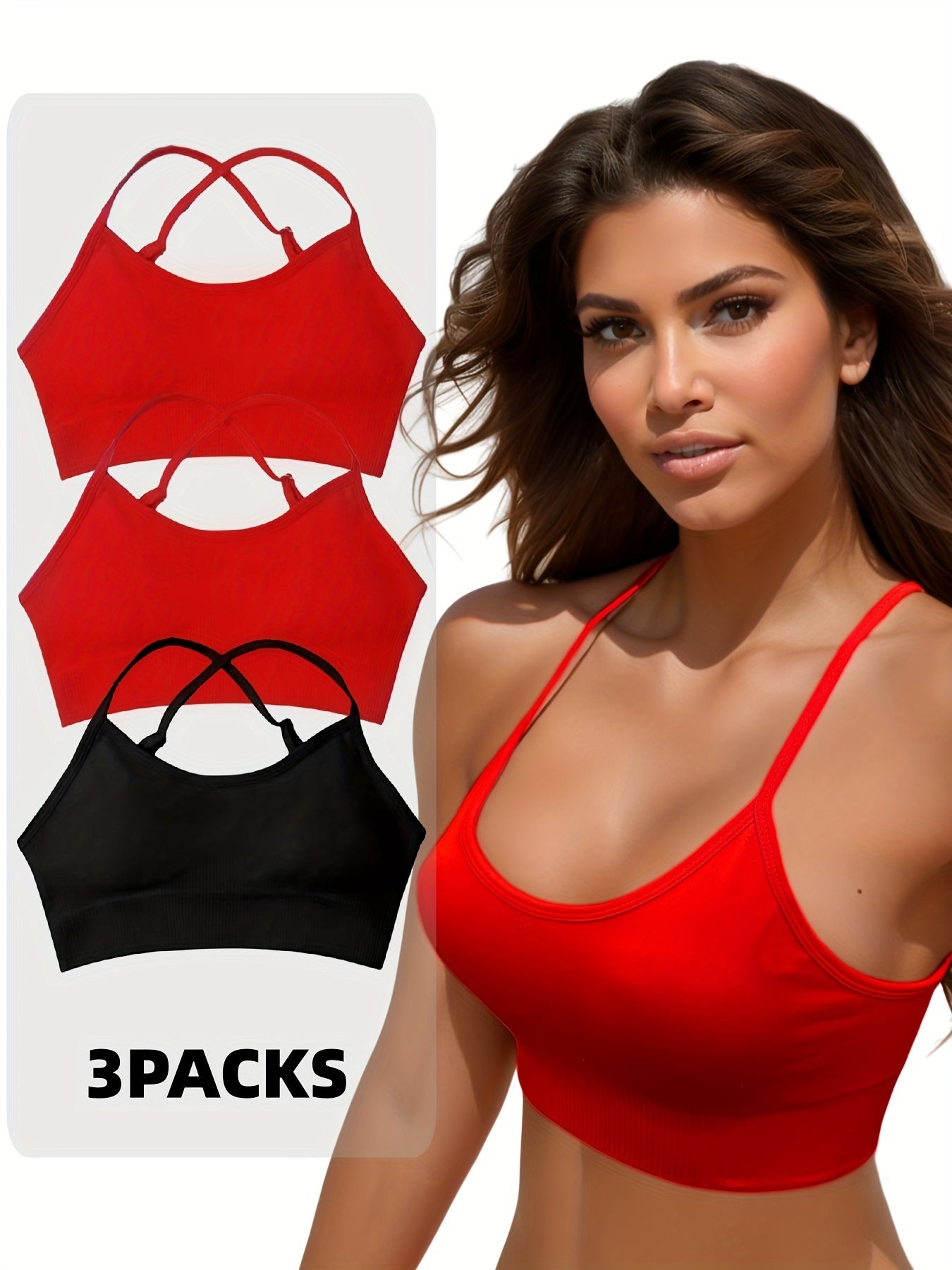 3 pcs Breathable Criss Cross Sports Bra for Women - Sleeveless Yoga Crop Top with Adjustable Straps - Perfect for Fitness and Activewear