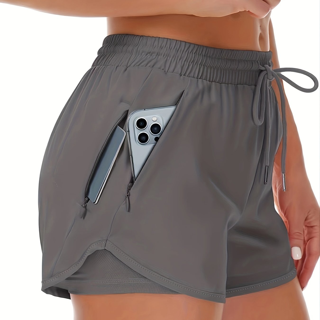Women'S Casual Sports Shorts - Beige, Stretchy Lycra Fabric, Drawstring Waist, Multiple Pockets for Running and Fitness, Casual Sportswear|Casual Fit|Stretchy Fabric