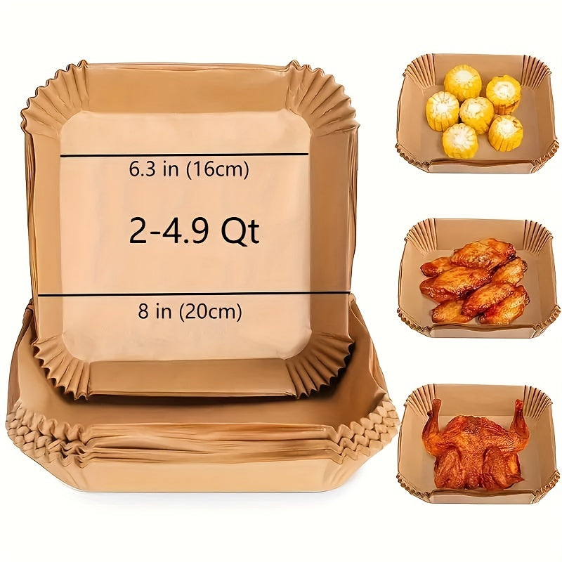 10/50/100pcs, Disposable Air Fryer Liners (16.0cm), Square Paper Air Fryer Liner Pots, Paper Basket Bowls, Baking Trays, Oven Accessories, Baking Tools, Kitchen Gadgets, Kitchen Accessories