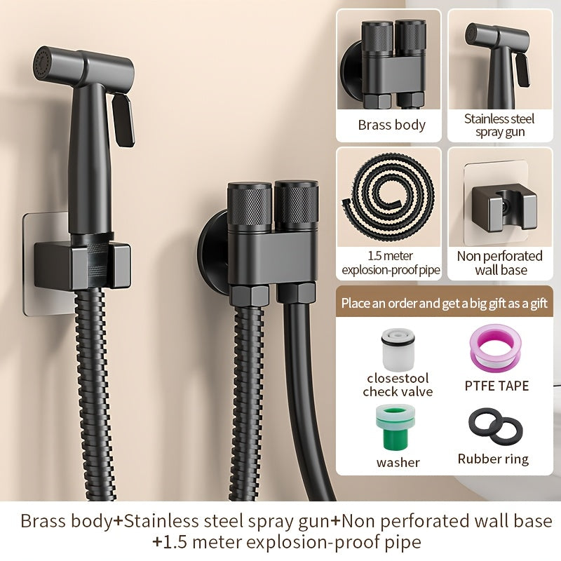 1pc Stainless Steel Handheld Bidet Sprayer - Powerful, Non-Electric Bathroom Cleaning Nozzle with Extendable Hose for Toilet Flushing & Personal Hygiene
