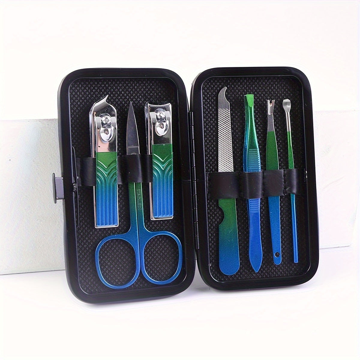 Manicure Set Nail Clipper Set Built-in Nail File Men's And Women's Personal Care Portable Travel Household 7-Piece Set Black Nail Scissors Grooming Tools Kit