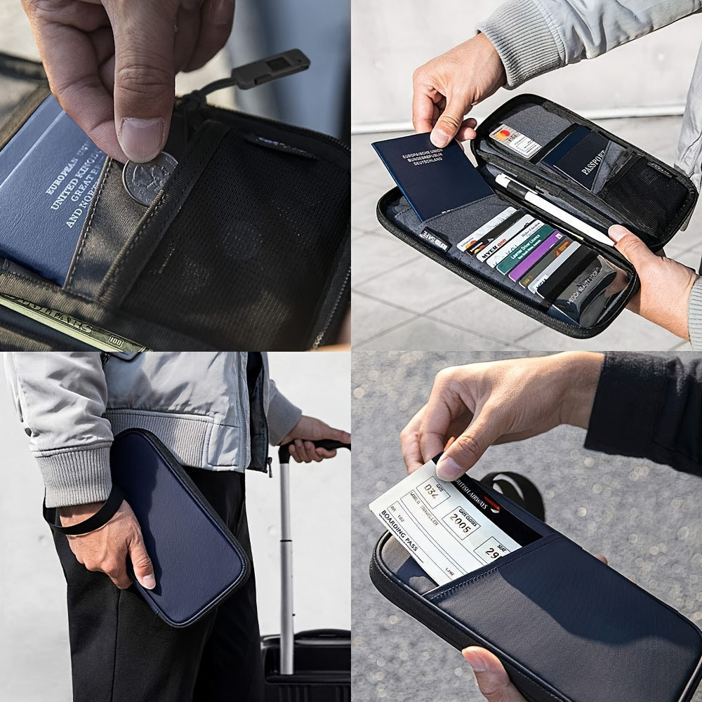 1pc Family Passport Holder With A Sim Card Slot And Eject Pin, RFID Blocking Passport Wallet, Waterproof Ticket Document Organizer Bag With Chain Strap, Up To 6 Passports 9 Credit Cards