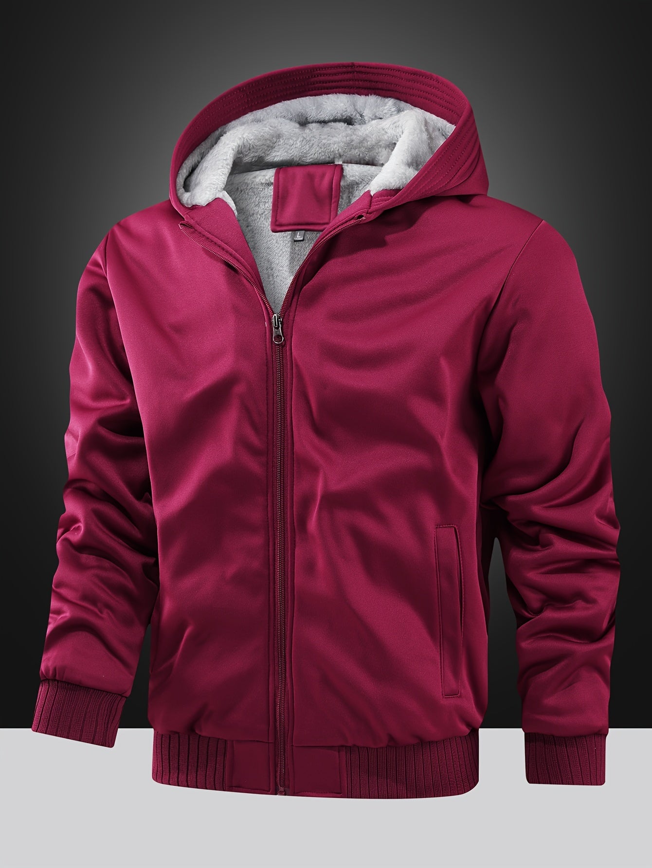 Men's Warm Fleece Hooded Jacket Coat, Warm Thick Zip Up Hoodie For Fall Winter