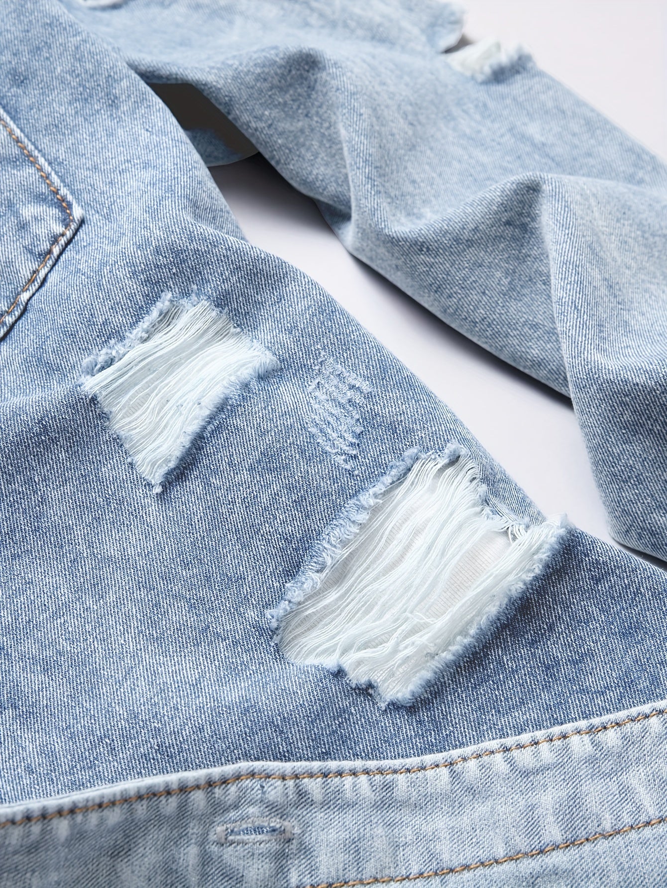 Men's Trendy Ripped Design Casual Button Up Long Sleeve Denim Shirt, Men's Clothes For Spring Summer Autumn, Tops For Men