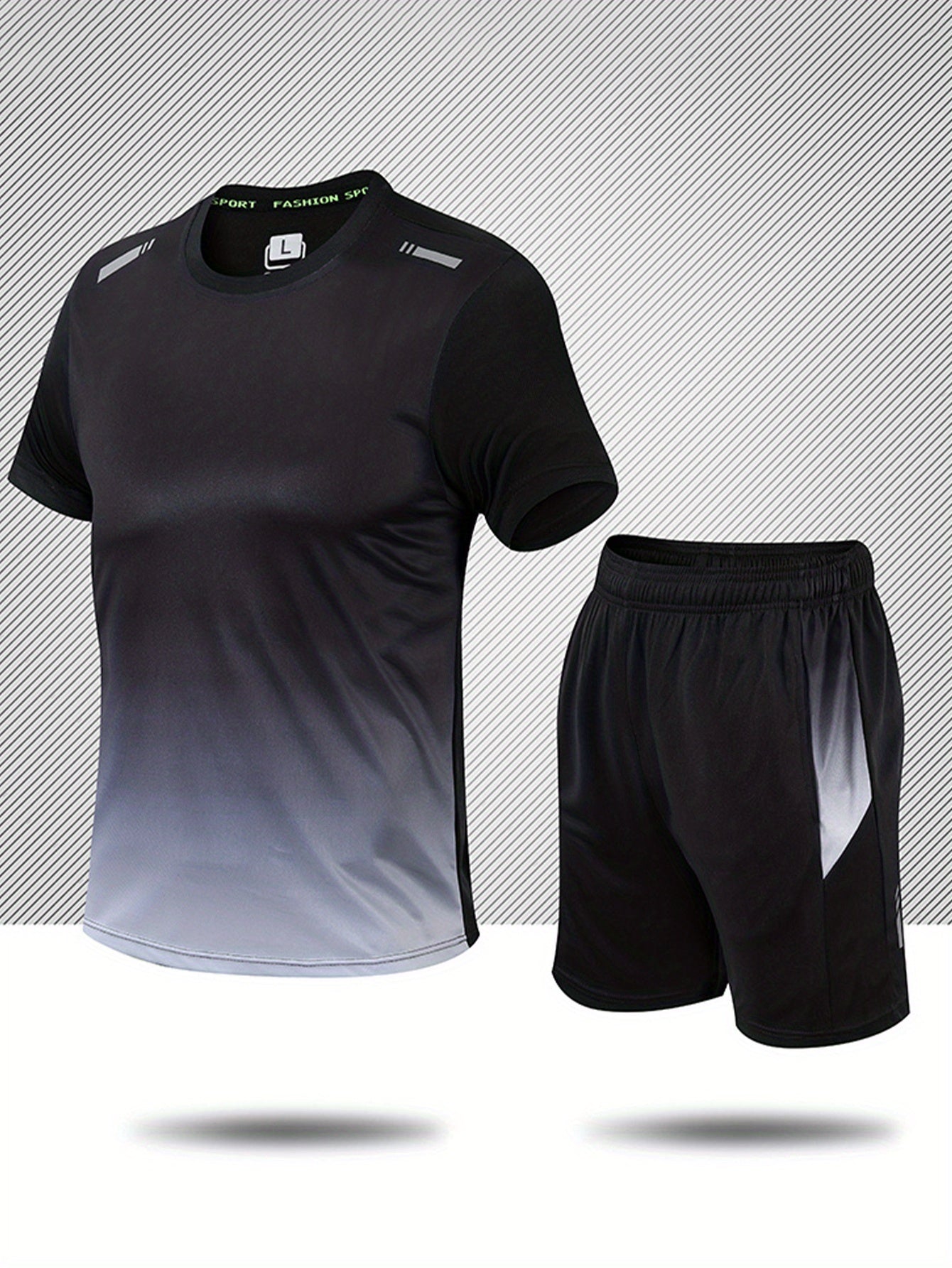 2-piece Men's Summer Basketball Training Running Outfit Set, Gradient Short Sleeve T-shirt & Quick-drying Shorts Set