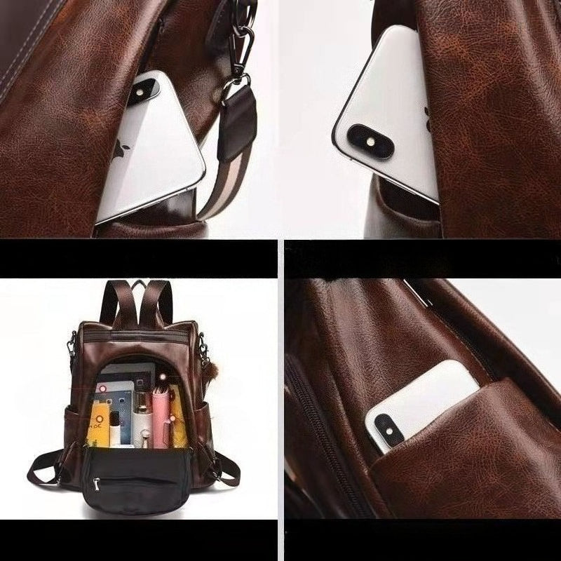 Women's Synthetic Leather Backpack Anti-Theft Large Capacity Bookbag with Adjustable Padded Shoulder Straps, Golden-Tone Hardware (Burgundy/Love-Themed) - Elegant Synthetic Leather Handbag for Travel,, College, Gift for Wife/