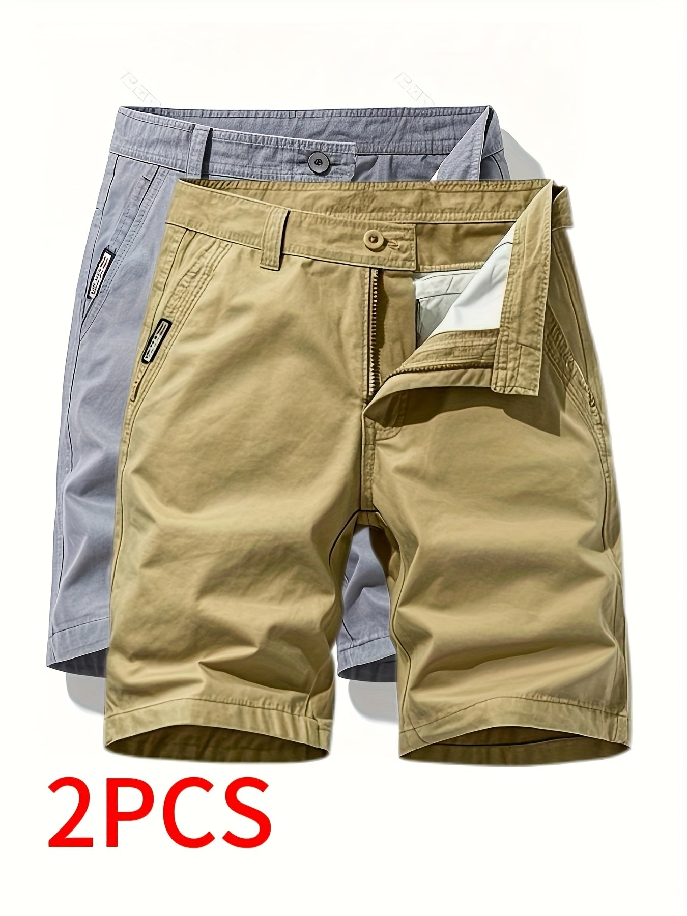 Two-Piece Set, Men's Solid Color Outdoor Casual Comfortable Breathable Multi-Pocket Cargo Shorts