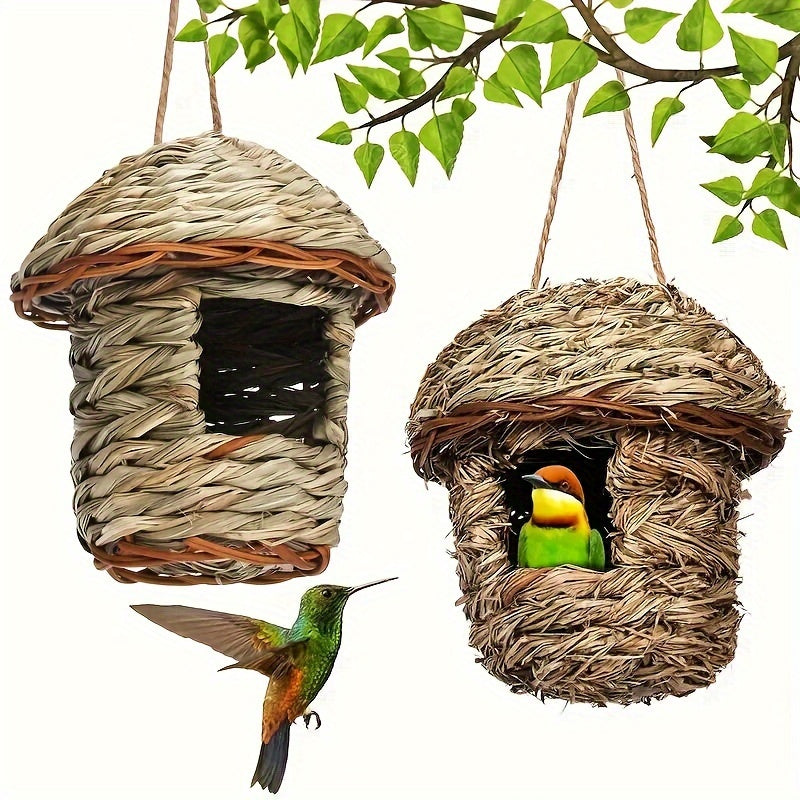 1pc Natural Grass Woven Bird House, Hanging Garden Decoration Pet Straw Bird Nest Bird House