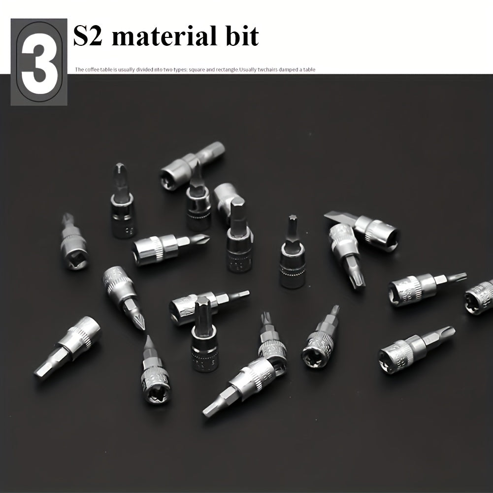 46pcs 2.54/10.16 Cm Drive Socket Ratchet Wrench Set, With Bit Socket Set, Metric And Extension Bar For Auto Repairing And Household, With Storage Case